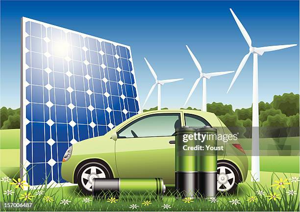 eco energy hybrid car - power in nature stock illustrations