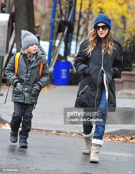 Sarah Jessica Parker and James Wilkie Broderick are seen in the West Village at Streets of Manhattan on November 27, 2012 in New York City.