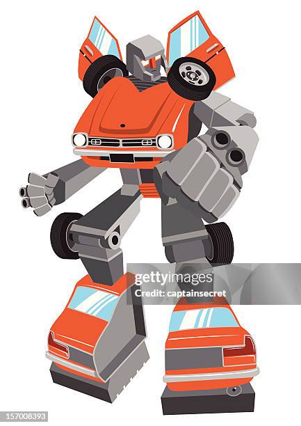 ilustrações de stock, clip art, desenhos animados e ícones de robot feita a partir de carro antigo, vector - transformer