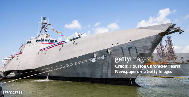 The U.S.S. Gabrielle Giffords LCS-10 is docked at Pier-21 before her commissioining ceremony on Saturday, June 10 in Galveston.