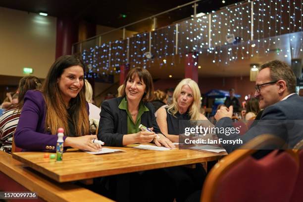 Rachel Reeves , Labour’s Shadow Chancellor of the Exchequer, plays bingo as she visits Primrose Valley Holiday Park on July 25, 2023 in Filey,...