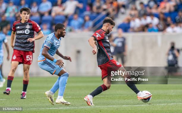 Jonathan Osorio of Toronto FC controls the ball during Leagues Cup 2023 match against NYCFC at Red Bull Arena in Harrison. NYCFC won 5 - 0.