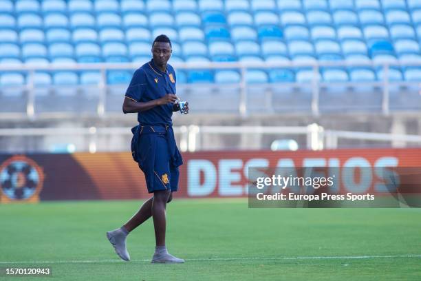 Umar Sadiq of Real Sociedad looks on during Desafios Betano football match played between Sporting CP and Real Sociedad at Algarve stadium on July 25...