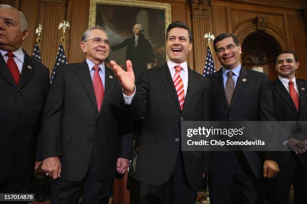 Mexican President-Elect Enrique Pena Nieto shares a laugh with members of Congress Rep. Silvestre Reyes , Rep. Ruben Hinojosa , Rep. Xavier Becerra...