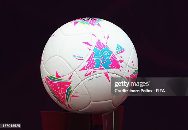 The official ball is pictured prior to the Women's Football Quarter Final match between Sweden and France, on Day 7 of the London 2012 Olympic Games...