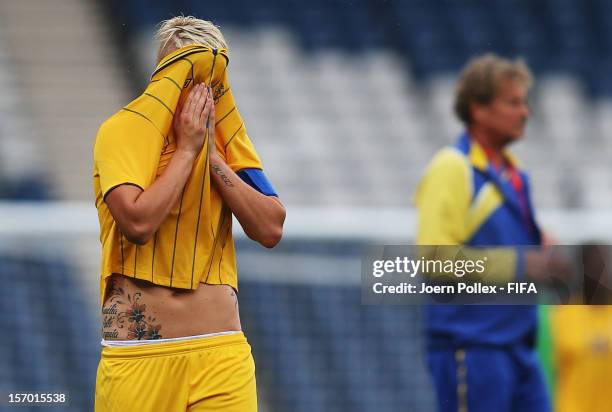 Nilla Fischer of Sweden is seen after the Women's Football Quarter Final match between Sweden and France, on Day 7 of the London 2012 Olympic Games...