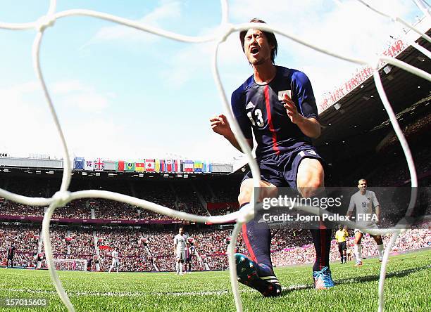 Daisuke Suzuki of Japan gestures during the Men's Football Quarter Final match between Japan and Egypt, on Day 8 of the London 2012 Olympic Games at...