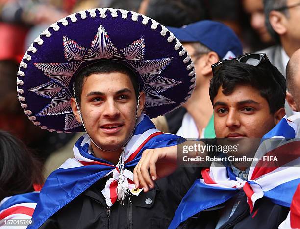 Fans look on prior to the Men's Football Semi Final match between Mexico and Japan, on Day 11 of the London 2012 Olympic Games at Wembley Stadium on...