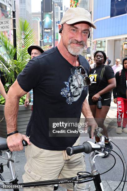 Christopher Meloni attends as SAG-AFTRA members hold "Rock The City For A Fair Contract" rally in Times Square on July 25, 2023 in New York City....