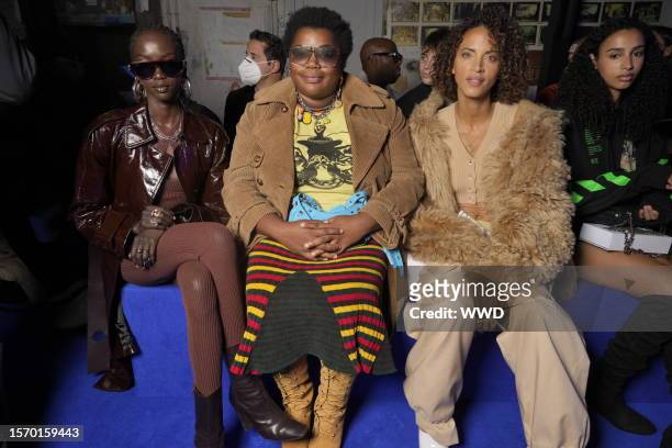 Noémie Lenoir, Anok Yai, and Gabriella Karefa-Johnson in front row at Off-White RTW Spring 2023 photographed on September 29, 2022 in Paris, France.