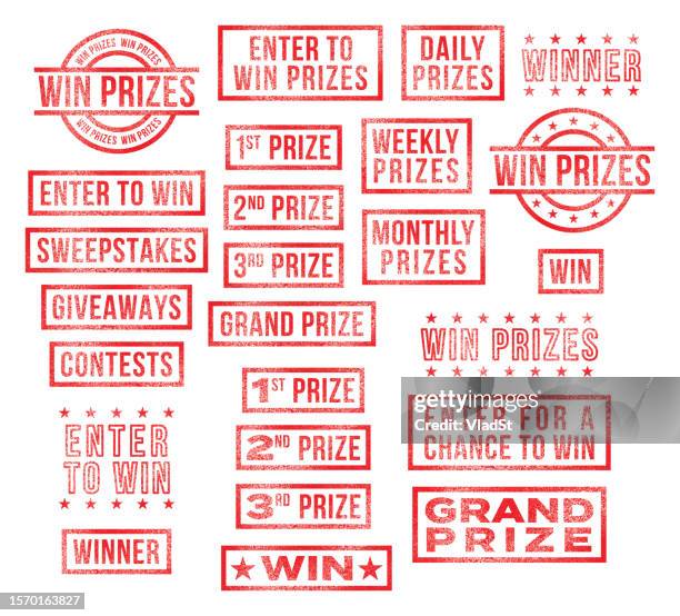 sweepstakes win prizes giveaways rubber stamps - giveaway stock illustrations
