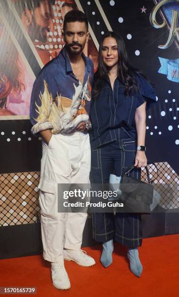 Angad Bedi and Neha Dhupia attend the screening of film 'Rocky Aur Rani Kii Prem Kahaani' on July 25, 2023 in Mumbai, India