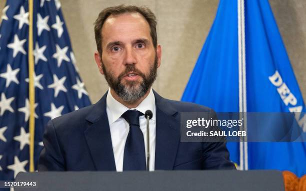 Special counsel Jack Smith speaks to the press at the US Department of Justice building in Washington, DC, on August 1, 2023. Donald Trump was...