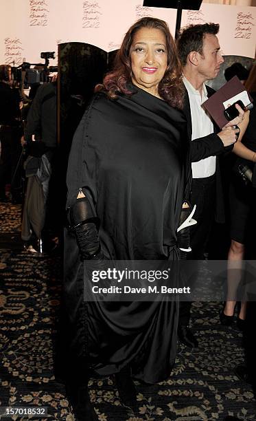 Zaha Hadid attends a drinks reception at the British Fashion Awards 2012 at The Savoy Hotel on November 27, 2012 in London, England.