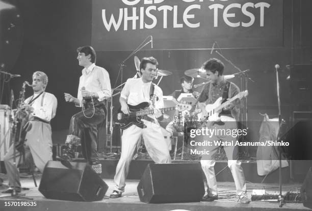 Spandau Ballet performing on BBC music TV show 'The Old Grey Whistle Test', BBC studios, London, UK, 5 May 1982. Steve Norman, Tony Hadley, Martin...