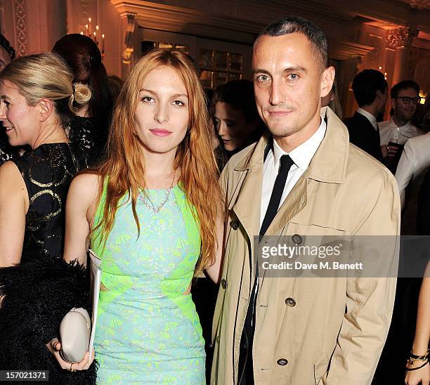 Josephine de la Baume and Richard Niccol attend a drinks reception at the British Fashion Awards 2012 at The Savoy Hotel on November 27, 2012 in...