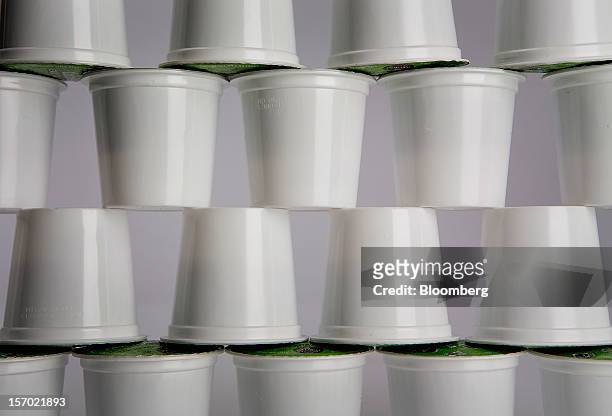 Green Mountain Coffee Roasters Inc. Single-serve coffee capsules are arranged for a photograph in New York, U.S., on Tuesday, Nov. 27, 2012. Green...