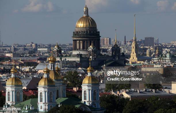 An aerial view of the St.Isaak's Cathedral, the Peter and Paul Fortress, on July 30 in Saint Petersburg, Russia.