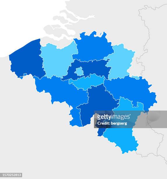 blaue karte mit regionen und landesgrenzen von niederlande, deutschland, luxemburg, frankreich - luxemburg stock-grafiken, -clipart, -cartoons und -symbole