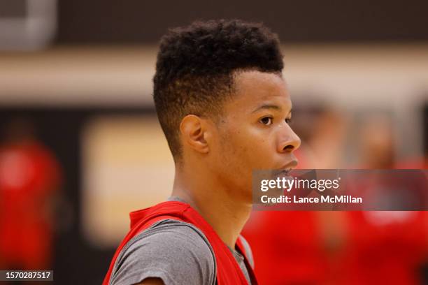 August 1 - Trae Bell-Haynes of Canada's men's basketball team is pictured during the FIBA Men's Basketball World Cup training camp at the OVO...