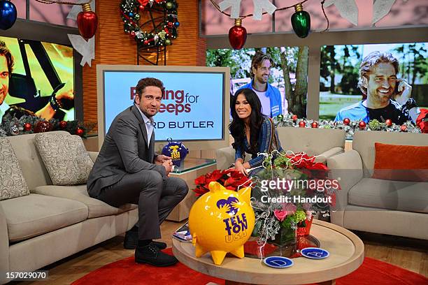 In this handout image provided by Univision, Gerard Butler is interviewed by host Karla Martinez during "Despierta America" November 27, 2012 at...