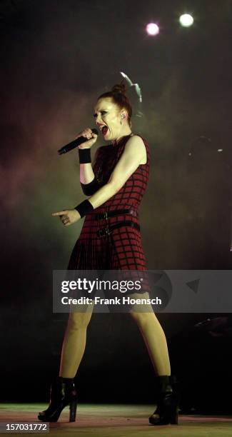 Singer Shirley Manson of Garbage performs live during a concert at the Huxleys on November 27, 2012 in Berlin, Germany.