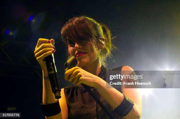 Singer Jennifer Ayache aka. Jenn of Superbus performs live in support of Garbage during a concert at the Huxleys on November 27, 2012 in Berlin,...