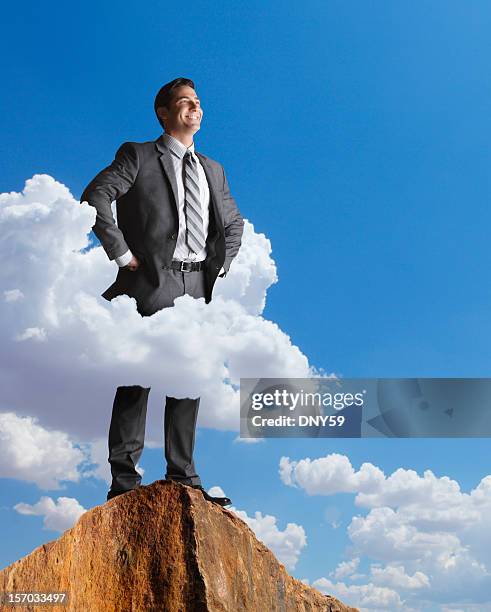 in the clouds - standing on mountain peak stock pictures, royalty-free photos & images