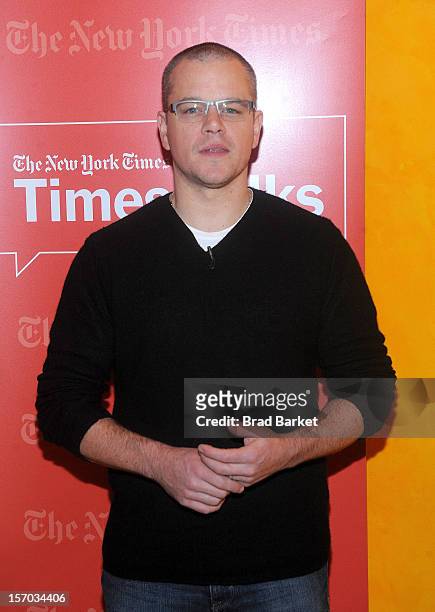 Actor Matt Damon attends TimesTalk Presents An Evening With Marion Cotillard, Matt Damon & Gus Van Sant>> at TheTimesCenter on November 27, 2012 in...