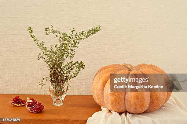 cinderella pumpkin, rosemary and pomegranate - pomegranate margarita stock pictures, royalty-free photos & images