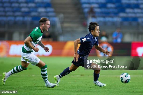 Takefusa Kubo of Real Sociedad in action during Desafios Betano football match played between Sporting CP and Real Sociedad at Algarve stadium on...