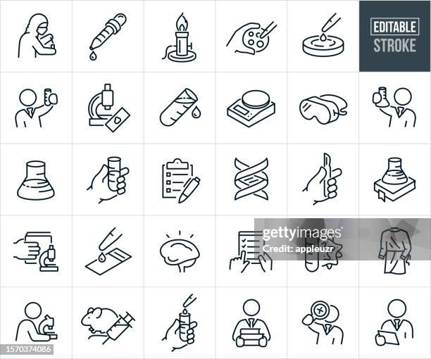labor thin line icons - editable stroke - brain stem stock-grafiken, -clipart, -cartoons und -symbole