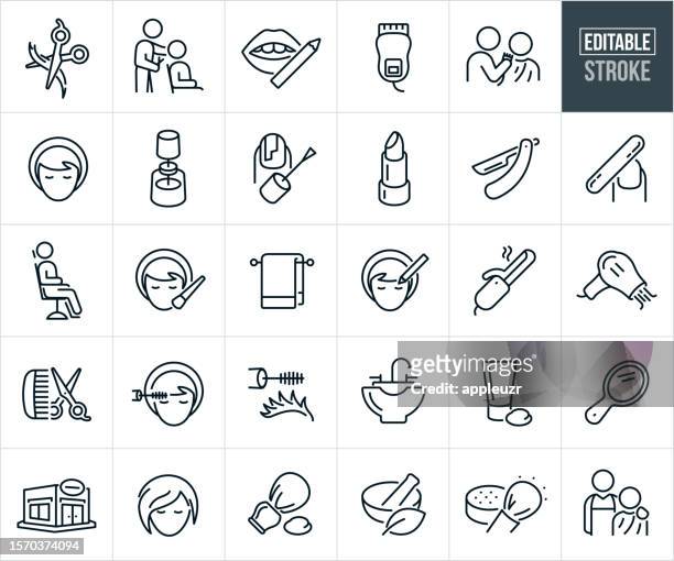 hair, nail and beauty salon thin line icons - editable stroke - manicure stock illustrations