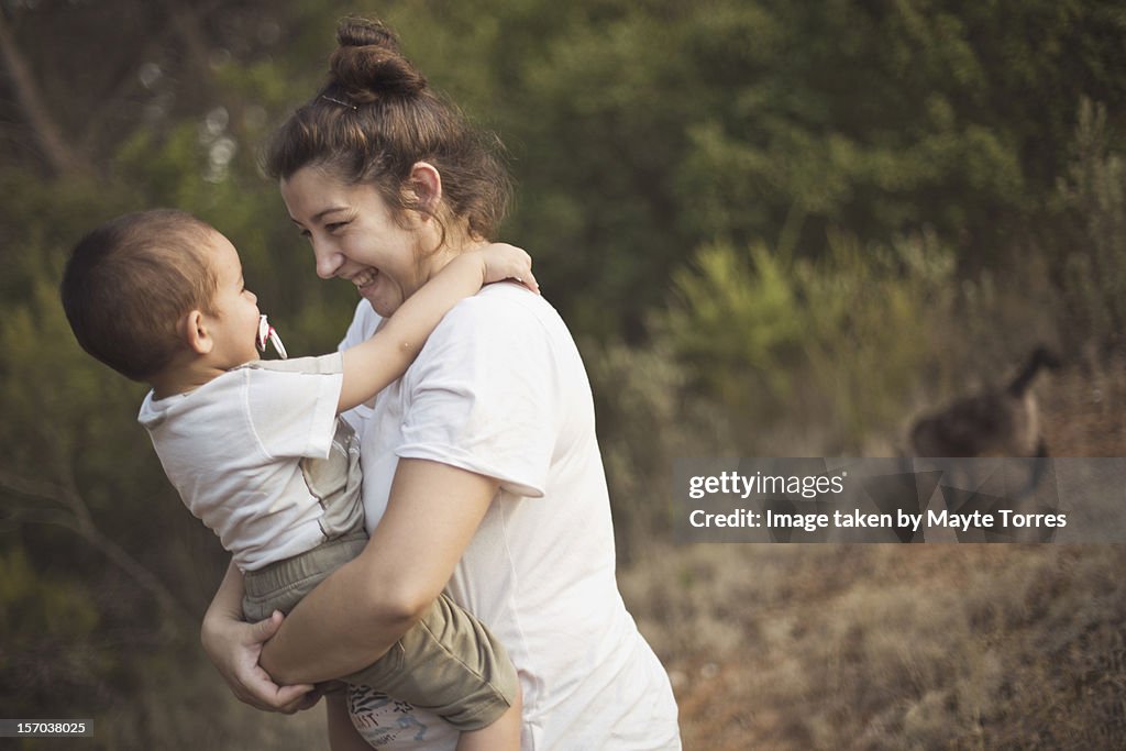 Mum, baby and cat