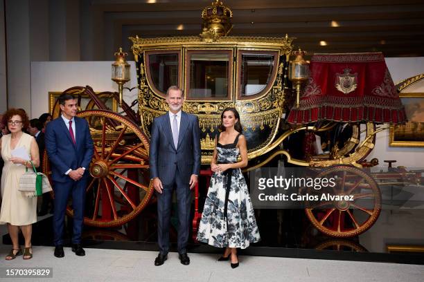 King Felipe VI of Spain and Queen Letizia of Spain inaugurate The Gallery Of The Royal Collections new museum on July 25, 2023 in Madrid, Spain.