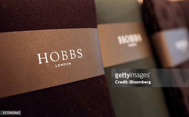 The "Hobbs" logo sits on the packaging of ladies' tights displayed inside a NW3 store, a brand of Hobbs and former pop-up store, in London, U.K., on...