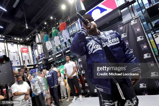 Jadakiss performs during the Starter x MLB Bronx Bubble Jacket unveiling at the MLB Flagship Store on July 25, 2023 in New York City.