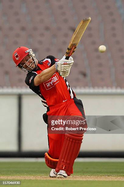 Michael Klinger of the Redbacks plays a shot during the Ryobi One Day Cup match between the Victorian Bushrangers and the South Australian Redbacks...