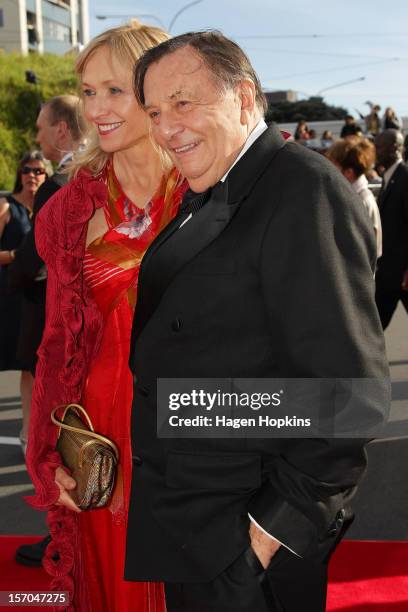 Barry Humphries, who plays Great Goblin, and wife Lizzie Spender arrive at the "The Hobbit: An Unexpected Journey" World Premiere at Embassy Theatre...