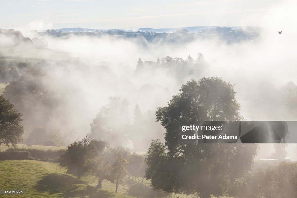 Morning Mist over Abergavenny, South Wales, UK