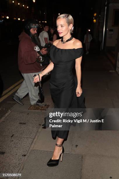 Lily Allen seen leaving the Duke of York's Theatre after her performance in "The Pillowman" on July 25, 2023 in London, England.