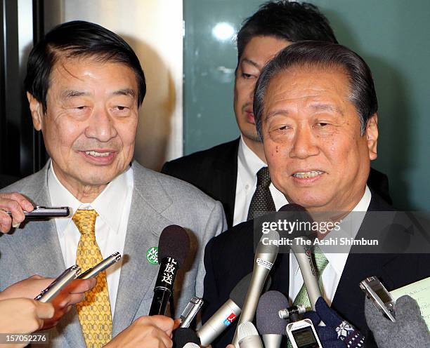 People's Life First Party leader Ichiro Ozawa and co-leader of The Party that anti TPP , anti nulcear plant and anti consumption tax hike come true,...