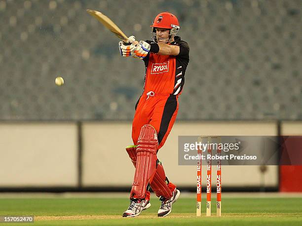 Daniel Christian of the Redbacks plays a shot during the Ryobi One Day Cup match between the Victorian Bushrangers and the South Australian Redbacks...