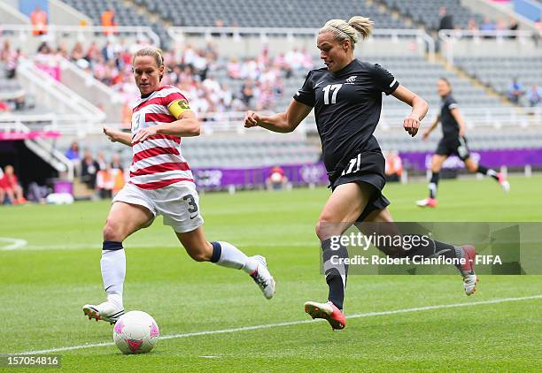 Hannah Wilkinson of New Zealand runs with the ball during the Women's Football Quarter Final match between United States and New Zealand, on Day 7 of...