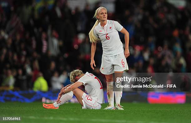 Dejection for Kaylyn Kyle of Canada during the Women's Football Semi Final match between Canada and USA, on Day 10 of the London 2012 Olympic Games...