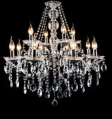 Glass chandelier with black background
