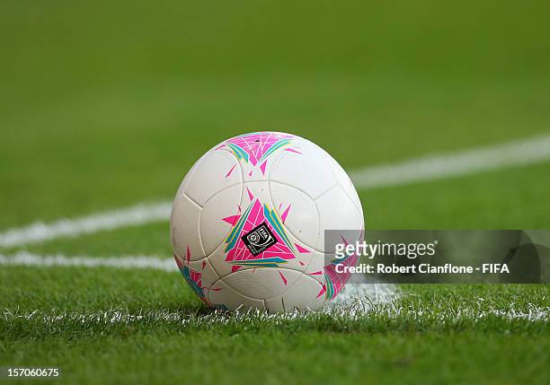 General view of the match ball during the Women's Football first round Group G Match of the London 2012 Olympic Games between France and Korea DPR at...