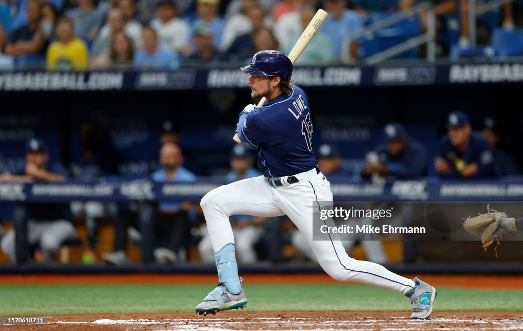 Miami Rays Josh Lowe of the Tampa Bay Rayshits an RBI single in the second... News ...
