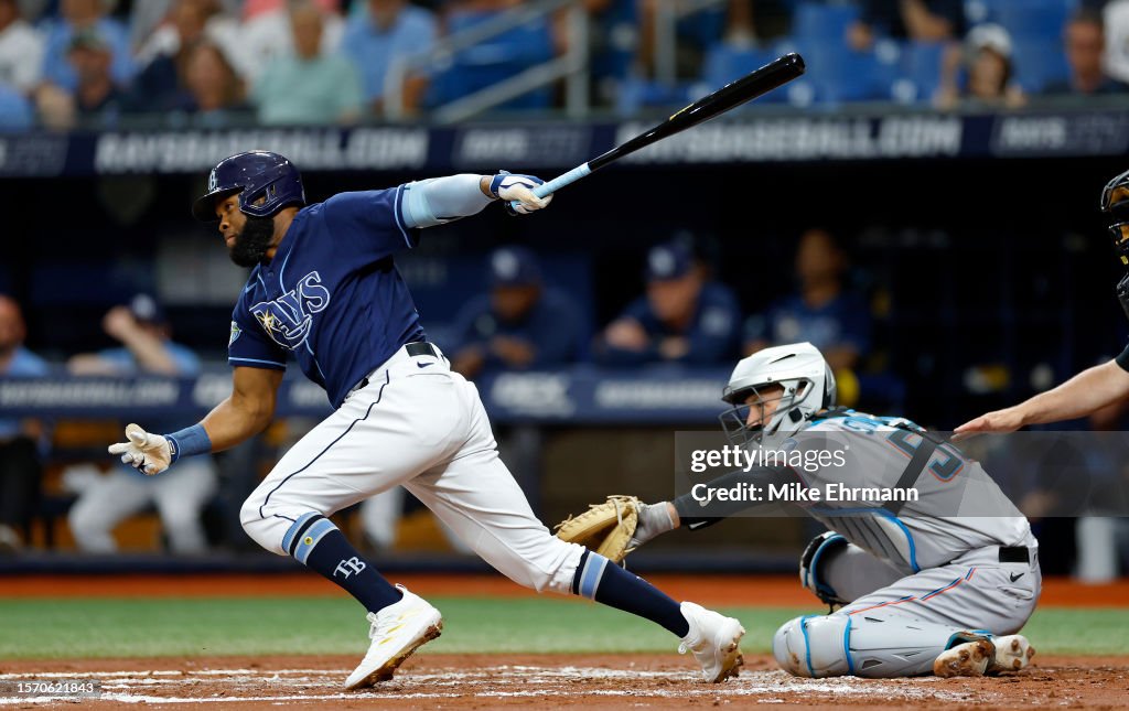 Miami Rays Manuel Margot of the Tampa Bay Rays hits second inning during a game ...
