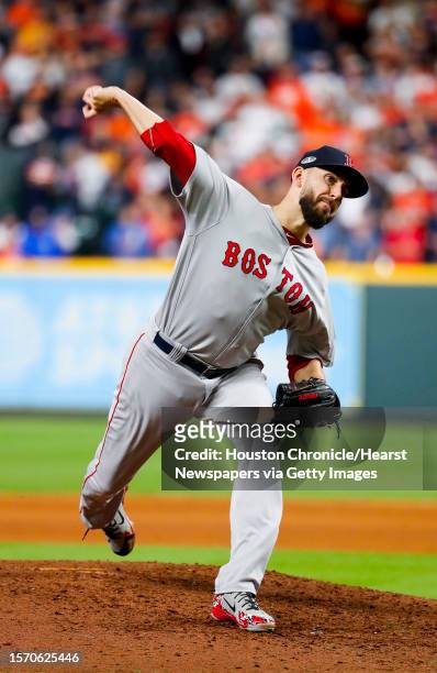 Boston Red Sox relief pitcher Matt Barnes pitches during the seventh inning of Game 4 of the American League Championship Series at Minute Maid Park...